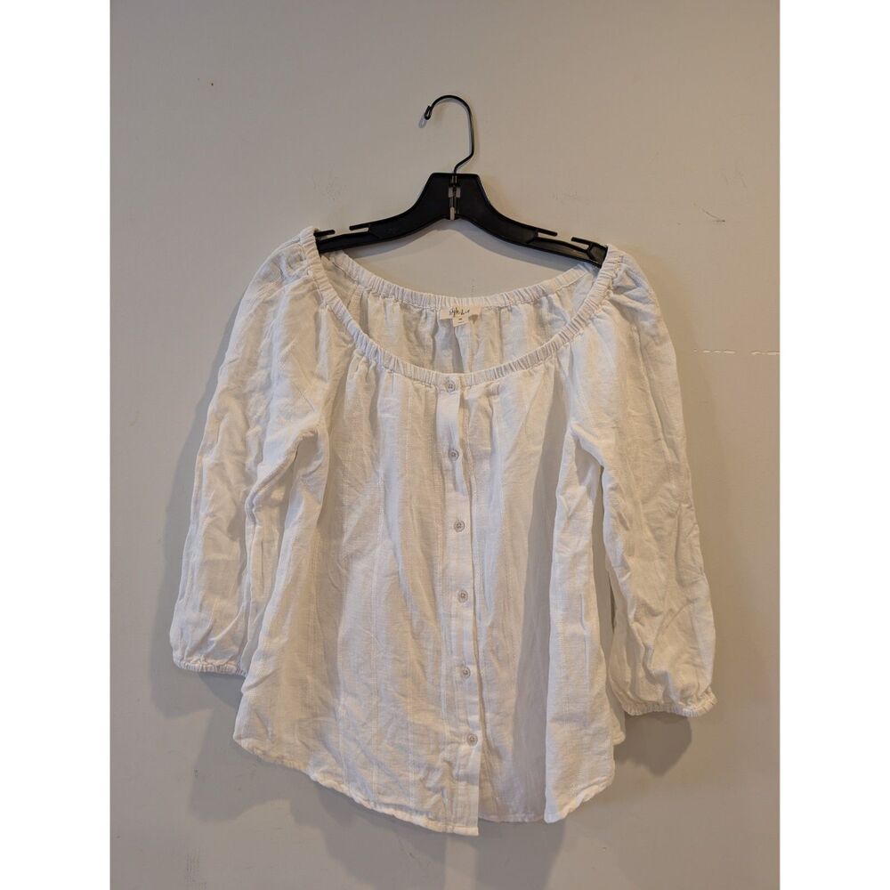 Style & Co White Peasant Top Button XS Cotton Linen Cottagecore Summer